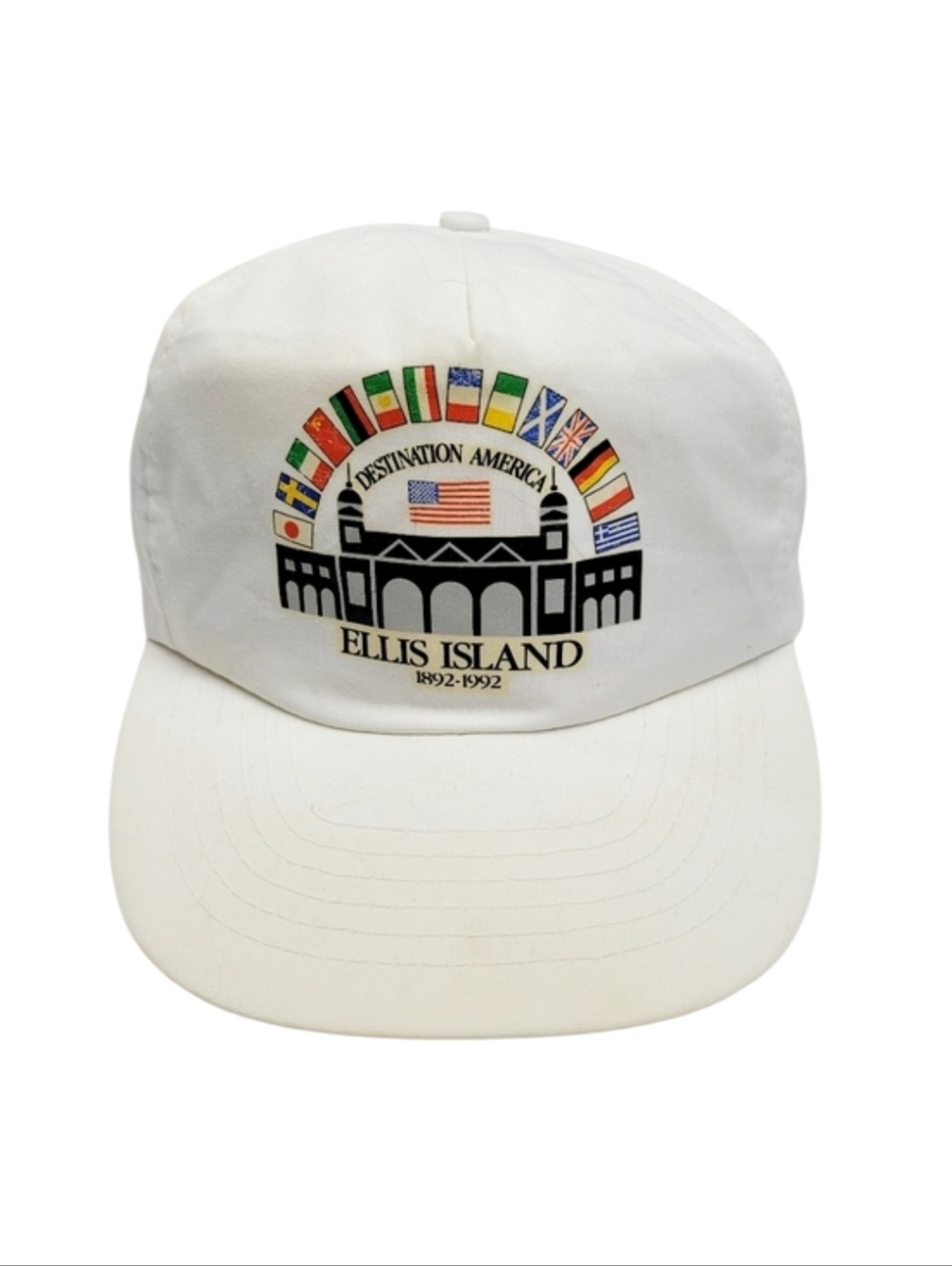 Vintage 1892-1992 Ellis Island Snapback White Hat/Cap World Flags